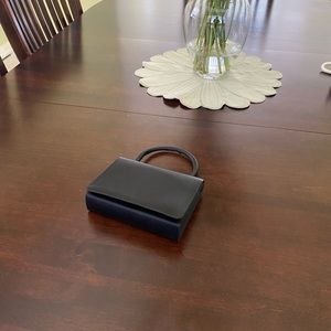 Black La Regale satin evening purse